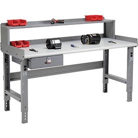 Plastic Laminate Safety Edge Workbench - Gray - 72 x 36 in. - Adjustable Height