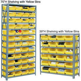 Global Industrial 652786BG Steel Shelving with 144 4 in. Ivory Plastic Shelf Bins, Ivory, 36 x 12 x 72 in. - 13 Shelves