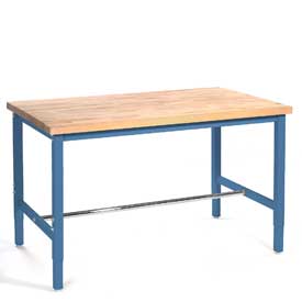 60 x 24 in. Production Workbench - Maple Butcher Block Square Edge - Blue