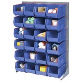 Singled Sided Louvered Bin Rack with 24 of Blue Premium Stacking Bins - Blue - 35 x 15 x 50 in.