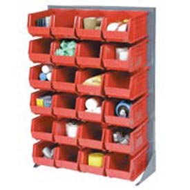 Global Industrial 550166RD Singled Sided Louvered Bin Rack with 24 of Red Premium Stacking Bins, 36 x 15 x 50 in. - Bin Size 24F
