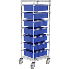 Chrome Wire Cart with 7 6 in. Grid Containers Blue