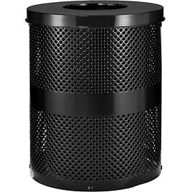 32 Gallon Perforated Waste Receptacle - Black - Flat Lid - Durable Steel