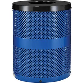 32 Gallon Blue Perforated Waste Receptacle with Flat Lid - Durable Steel