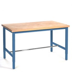 96 x 36 in. Production Workbench - Maple Butcher Block Square Edge - Blue