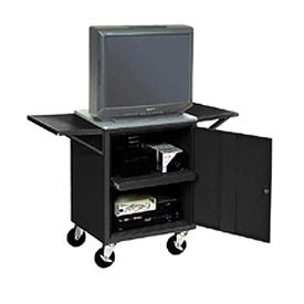 Global Industrial 237368-BK Black Side Shelves for Security Audio Visual Cart, Set of 2