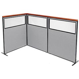 Picture of Global Industrial 695039GY Deluxe Freestanding 3-Panel Corner Divider with Partial Window&#44; 48.25 x 61.5 in. - Gray