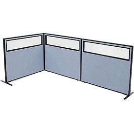 Picture of Global Industrial 695046BL Freestanding 3-Panel Corner Room Divider with Partial Window&#44; 48.25 x 42 in. Panels&#44; Blue