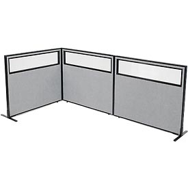 Picture of Global Industrial 695046GY Freestanding 3-Panel Corner Room Divider with Partial Window&#44; 48.25 x 42 in. Panels&#44; Gray
