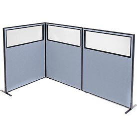 Picture of Global Industrial 695047BL Freestanding 3-Panel Corner Room Divider with Partial Window&#44; 48.25 x 60 in. Panels&#44; Blue