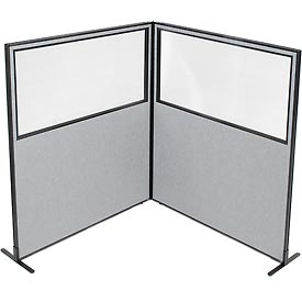 Picture of Global Industrial 695105GY Freestanding 2-Panel Corner Room Divider with Partial Window&#44; 60.25 x 72 in. Panels&#44; Gray