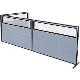 Picture of Global Industrial 695116BL Freestanding 3-Panel Corner Room Divider with Partial Window&#44; 60.25 x 42 in. Panels&#44; Blue