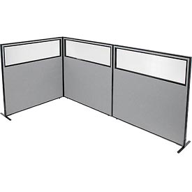 Picture of Global Industrial 695117GY Freestanding 3-Panel Corner Room Divider with Partial Window&#44; 60.25 x 60 in. Panels&#44; Gray