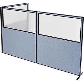 Picture of Global Industrial 695118BL Freestanding 3-Panel Corner Room Divider with Partial Window&#44; 60.25 x 72 in. Panels&#44; Blue