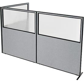 Picture of Global Industrial 695118GY Freestanding 3-Panel Corner Room Divider with Partial Window&#44; 60.25 x 72 in. Panels&#44; Gray