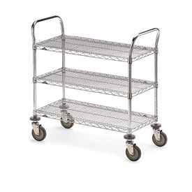 Three-Shelf Wire Cart - Chrome - 36 x 24 in. - Heavy-Duty Capacity