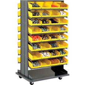 Picture of Global 603427YL 16 Shelf Double-Sided Mobile Pick Rack with 64 Yellow Plastic Shelf Bins&#44; 8 in.