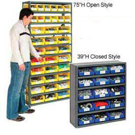 Picture of Global 603474YL 10 Shelf Open Steel Shelving with 28 Akro Bins&#44; Yellow - 36 x 18 x 73 in.