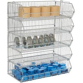 Modular Wire Stacking Bin Rack - Chrome - 36 x 20 x 45 in. - Set of 5 Bins - Durable Design