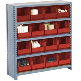 Picture of Global 603266RD Steel Closed Shelving with 42 Red Plastic Stacking Bins 11 Shelves - 36 x 12 x 73 in.