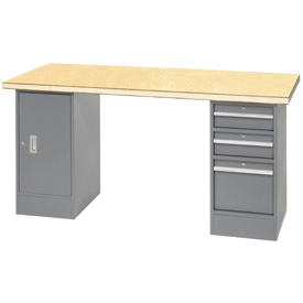 Picture of Comfit Wear 300738 Pedestal Workbench with 3 Drawers & Cabinet&#44; Shop Top Square Edge&#44; Gray - 72 x 30 in.
