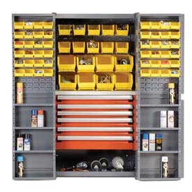 Picture of Global 601815 Security Work Center & Storage Cabinet with Shelves&#44; 6 Drawers & 68 Yellow Bins