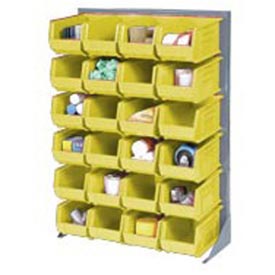550162YL Singled Sided Louvered Bin Rack with 24 of Yellow Premium Stacking Bins - 35 x 15 x 50 in.