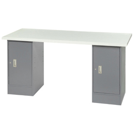 607657 Pedestal Workbench with 2 Cabinets, ESD Square Edge, Gray - 72 x 30 in.
