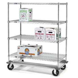 Nexel E-Z Adjust Wire Shelf Truck with Dolly Base - Chrome - 60 x 24 x 70 in. - Capacity 1600 lbs