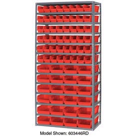 Global Industrial 603441RD 36 x 12 x 72 in. Steel Shelving with 72 Plastic Shelf 13 Shelves Bins, Red