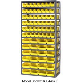 Global Industrial 603447YL 36 x 18 x 72 in. Steel Shelving with 76 Plastic Shelf 13 Shelves Bins, Yellow