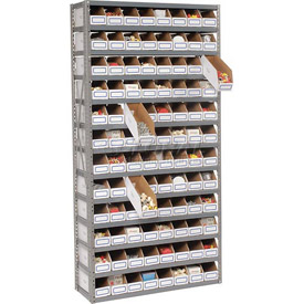 Global Industrial 235006 36 x 12 x 73 in. Steel Open Shelving with 72 Corrugated Shelf Bins - 13 Shelves