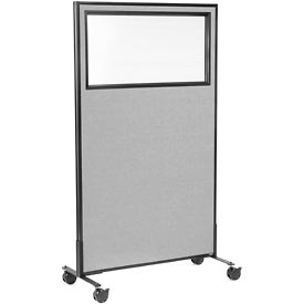 Mobile Office Partition Panel - Gray - 36.25 x 63 in. - With Window - Flame Retardant