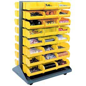 Mobile Double Sided Floor Rack with 24 of Yellow Stacking Bins - Gray - 36 x 54 in.
