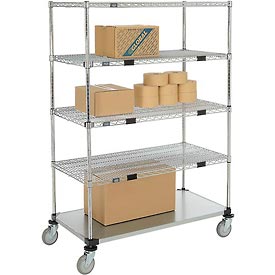 Nexel Open Sided Wire Exchange Truck with 4 Wire 1 Galvanized Shelf - Chrome