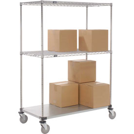 Nexel Open Sided Wire Exchange Truck with 2 Wire 1 Galvanized Shelf - Chrome - Capacity 800 lbs