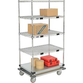 Global Industrial 558824A Nexel Open Sided Wire Exchange Truck with 4 Wire 1 Galvanized Shelf, Chrome - Capacity 1000 lbs