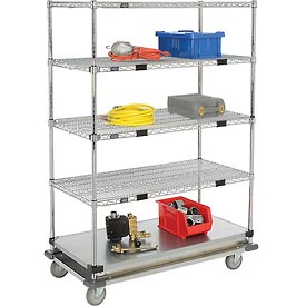 Nexel Open Sided Wire Exchange Truck with 4 Wire 1 Galvanized Shelf - Chrome - Capacity 1000 lbs