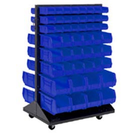 Global Industrial 603392BL 36 x 54 in. Mobile Double Sided Floor Rack with 64 of Blue Akro Bins, Gray