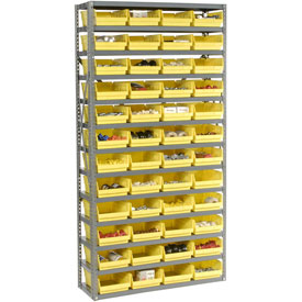 Global Industrial 603439YL 36 x 12 x 72 in. Steel Shelving with 48 Plastic Shelf 13 Shelves Bins, Yellow