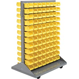 36 x 54 in. Mobile Double Sided Floor Rack with 192 of Yellow Stacking Bins - Gray