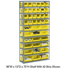 Picture of Global 603242YL 36 x 12 x 39 in. Steel Open Shelving with 15 Yellow Plastic Stacking Bins & 6 Shelves