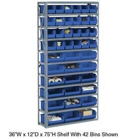 Picture of Global 603246BL 36 x 12 x 39 in. Steel Open Shelving with 16 Blue Plastic Stacking Bins & 5 Shelves