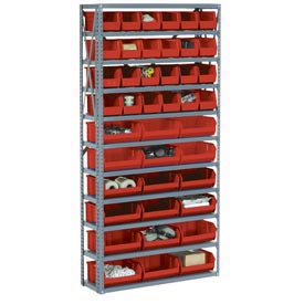 Picture of Global 603246RD 36 x 12 x 39 in. Steel Open Shelving with 16 Red Plastic Stacking Bins & 5 Shelves