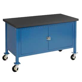 60 x 30 in. Mobile Workbench with Security Cabinet - Phenolic Resin Safety Edge - Blue
