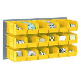 Picture of Global 550203YL 36 x 19 in. Wall Bin Rack Panel with 8 Yellow 8.25 x 14.75 x 7 in. Stacking Bins