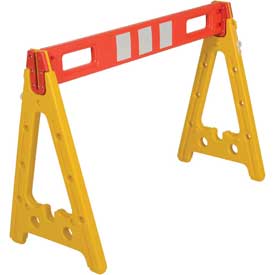 Portable Plastic A-Frame Barricade - Yellow - 44.5 in. - Reflective Rail