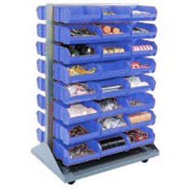 550174BL 36 x 54 in. Mobile Double Sided Floor Rack with 96 Blue Stacking Bins