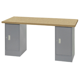 300754 72 x 30 in. Pedestal Workbench with 2 Cabinets Shop Top Safety Edge, Gray
