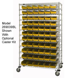 Picture of Quantum 269033YL Chrome Wire Shelving with 66 4 in. Plastic Shelf Bins&#44; Yellow - 48 x 14 x 74 in.